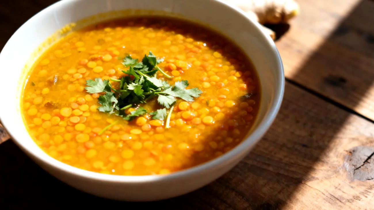 Zuppa di lenticchie rosse con curcuma e zenzero"
